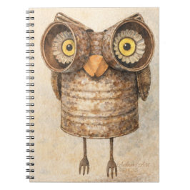 Rustic Recycled Owl Watercolor Art Anteckningsbok