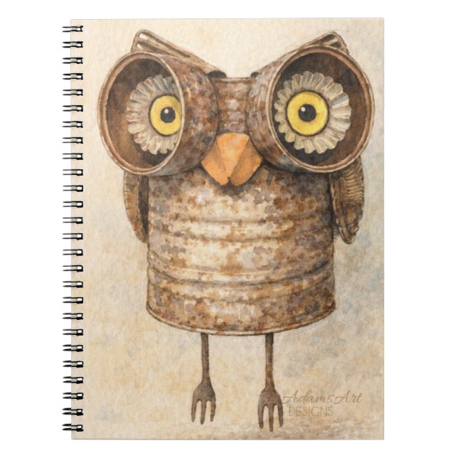 Rustic Recycled Owl Watercolor Art Anteckningsbok (Framsidan)