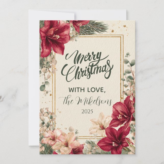 Rustic Red Amaryllis jul Julkort (Framsida)