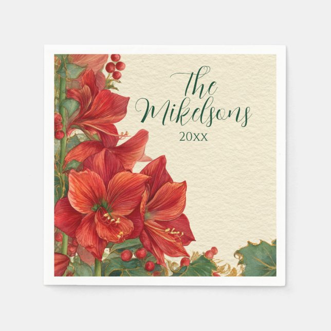 Rustic Red Amaryllis jul Pappersservett (Framsidan)