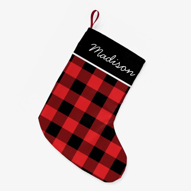 Rustic Red and Black Buffalo Check Monogram Liten Julstrumpa (Framsidan (Hängande))