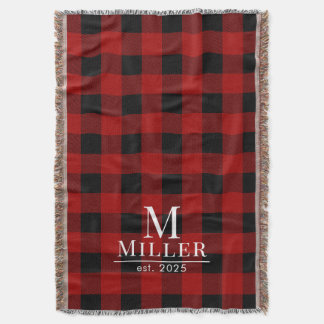Rustic Red and Black Buffalo Check Monogram Woven Filt