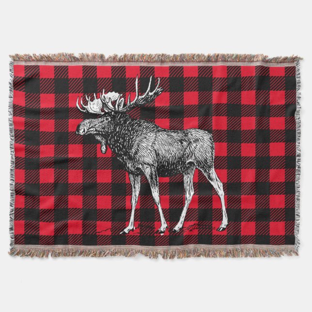 Rustic Red and Black Buffalo Play Bull Moose Filt (Framsidan)