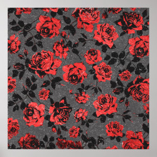 Rustic Red and Black Stem Ro Mönster Poster