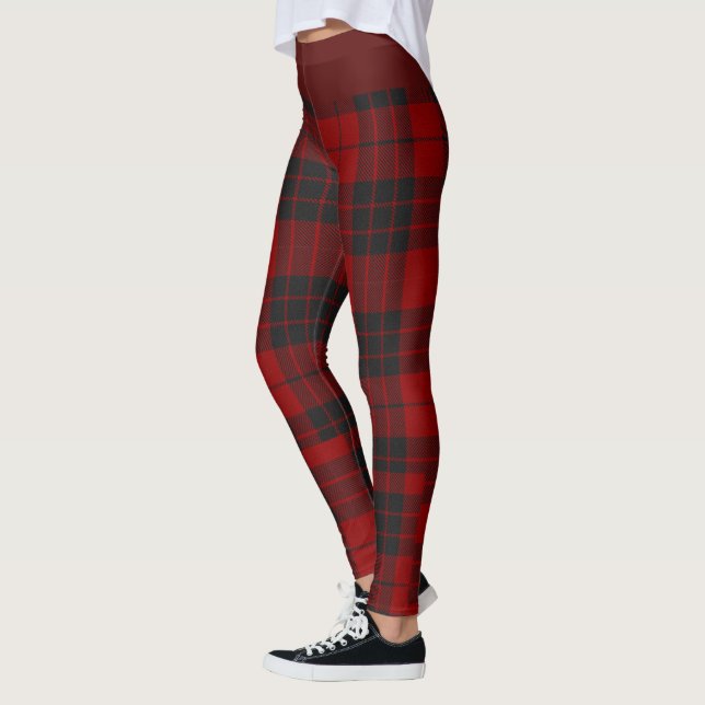 Rustic Red and Black Tartan Buffalo Mönster Play Leggings (Vänster)