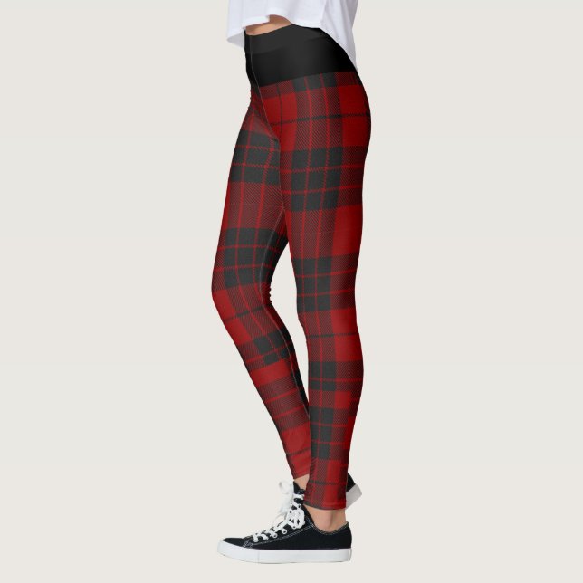 Rustic Red and Black Tartan Buffalo Mönster Play Leggings (Vänster)