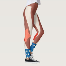 Rustic Red and Blue Patriotic Star Accents Leggings