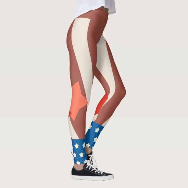 Rustic Red and Blue Patriotic Star Accents Leggings (Höger)