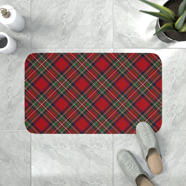 Rustic Red and Grönt Play Klan Stewart Tartan Badrumsmatta (Clan Stewart Tartan Bath Mat Red Green Checkered)