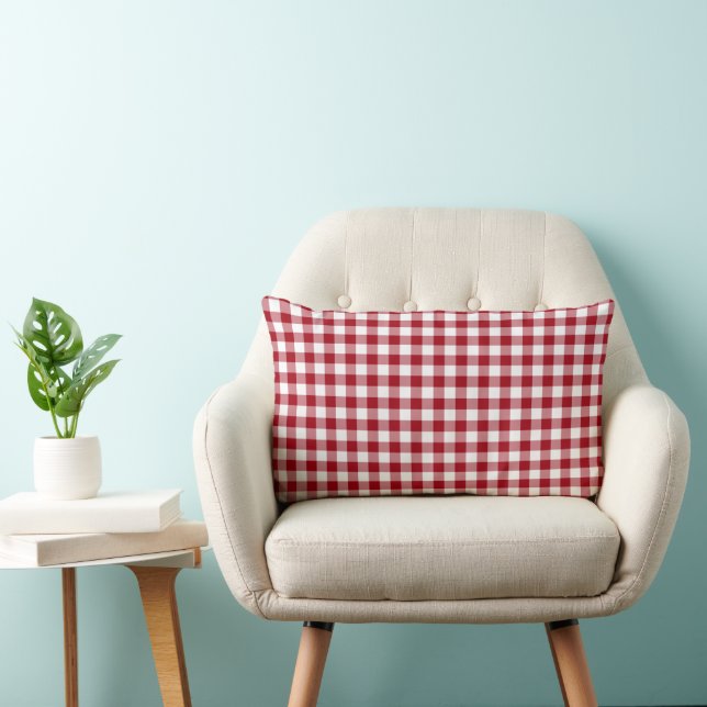 Rustic Red and White Gingham Checks Mönster Lumbarkudde (Stol)