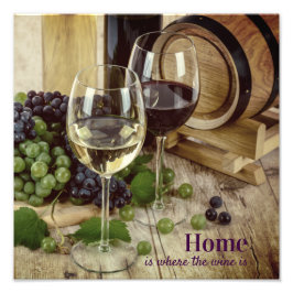 Rustic Red and White Vin Glasses Grapes Barrel Fototryck