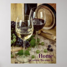 Rustic Red and White Vin Glasses Grapes Barrel