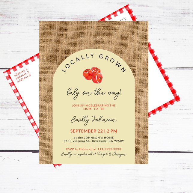 Rustic Red Apples Grown Modern Baby Shower Vykort (Skapare uppladdad)