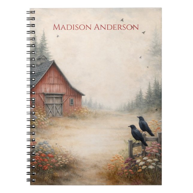 Rustic Red Barn, Crows, Farm Scene | Anteckningsbok (Framsidan)