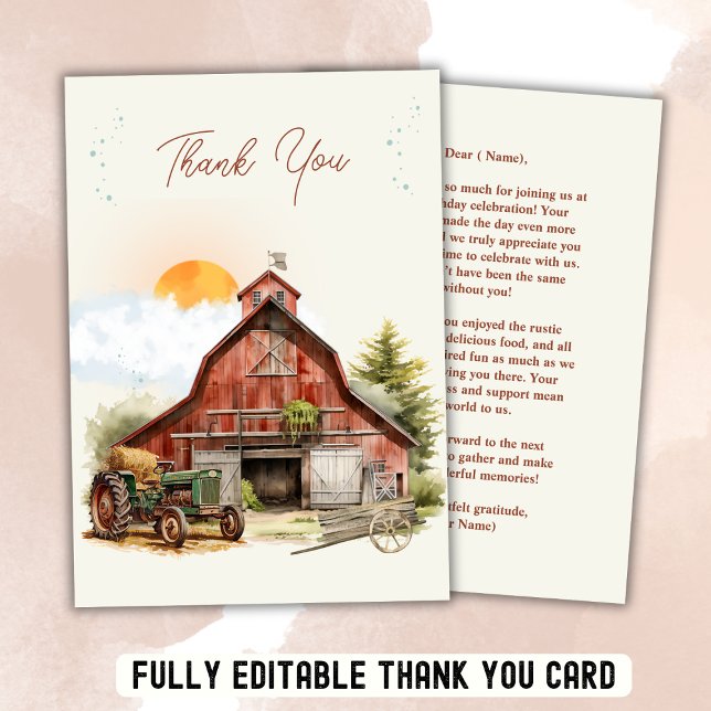 Rustic Red Barn Farm Birthday Tractor Party Tack Kort (Skapare uppladdad)