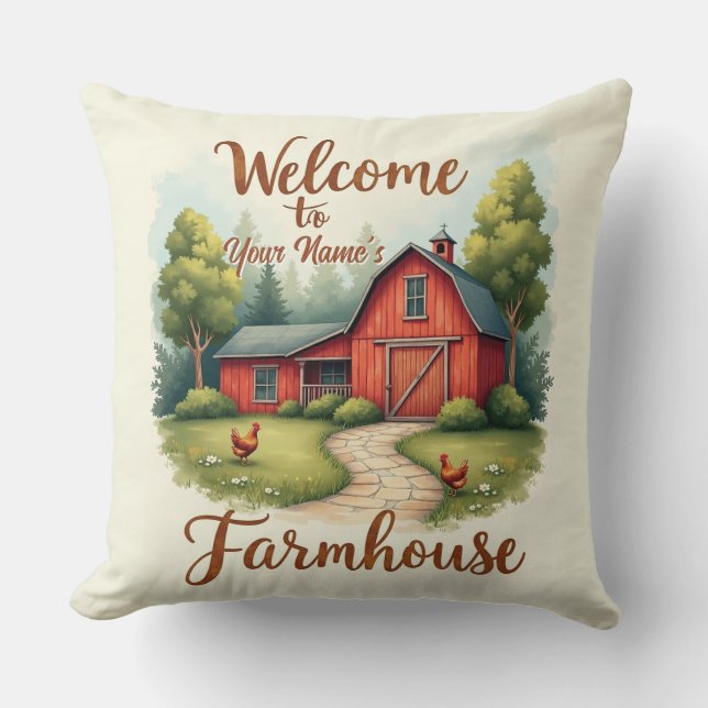 Rustic Red Barn Farmhouse Wall Decor Kudde (Framsida)