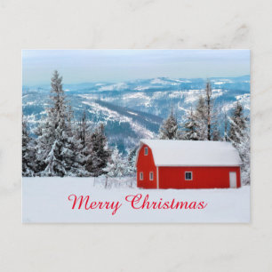 Rustic Red Barn Snö julvinter Helgdag Helg Vykort