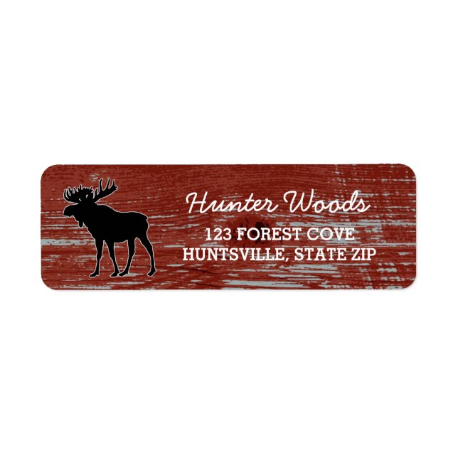 Rustic Red Barn Wood Grain | Manly Moose Wildlife Returadress Etikett (Framsidan)