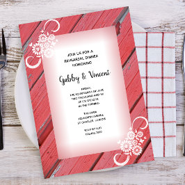Rustic Red Barn Wood White Flower Rehearsal Middag Inbjudningar