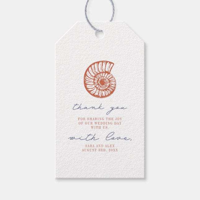 Rustic Red Beach Snäcka Bröllop Tack Presentetikett (Framsidan)