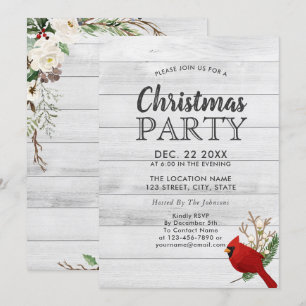 Rustic Red Bird Holly Wood Julfest Inbjudningar