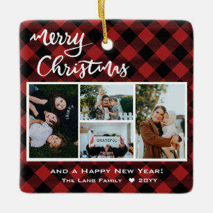 Rustic Red Black Buffalo Check God jul Julgransprydnad Keramik