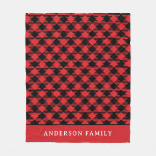 Rustic Red Black Buffalo Check Monogram Fleecefilt