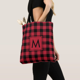 Rustic Red Black Buffalo Check Mönster Monogram Tygkasse