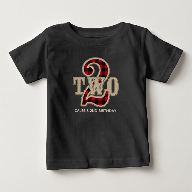 Rustic Red Black Buffalo Play 2:a födelsedagen Par T-shirt (Framsida)