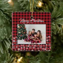 Rustic Red Black Buffalo Play-familjfoto Julgransprydnad Keramik