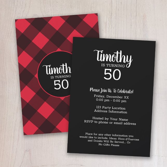 Rustic Red & Black Buffalo Play-Födelsedagsfest Inbjudningar (Buffalo Plaid Birthday Party Invitation)