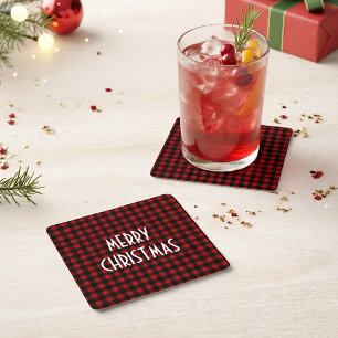 Rustic Red & Black Buffalo Play God jul Underlägg Papper Kvadrat