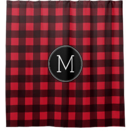 Rustic Red & Black Buffalo Play Mönster Monogram