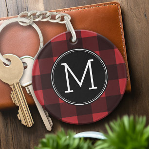 Rustic Red & Black Buffalo Play Mönster Monogram