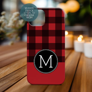 Rustic Red & Black Buffalo Play Mönster Monogram