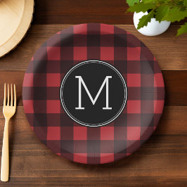 Rustic Red Black Buffalo Play Mönster Monogram