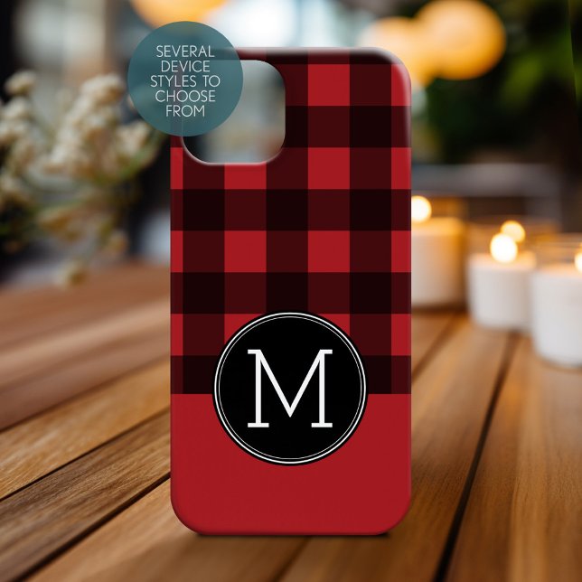 Rustic Red & Black Buffalo Play Mönster Monogram (Personalized Phone Case with Monogram)