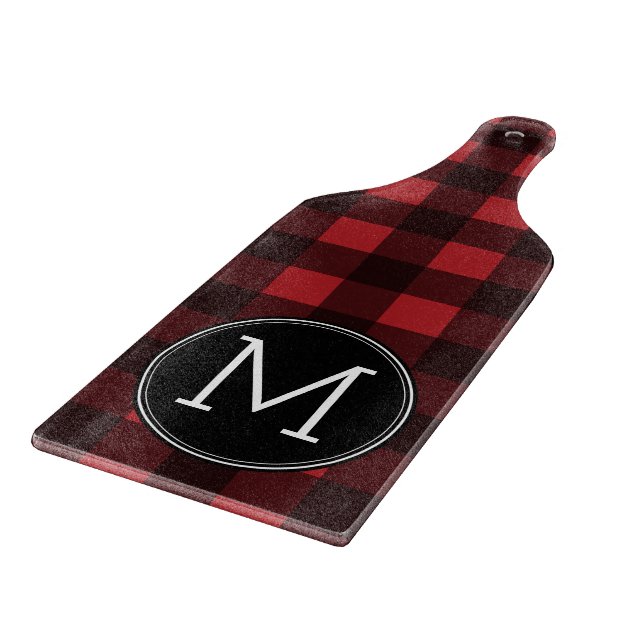 Rustic Red & Black Buffalo Play Mönster Monogram (Hörn)