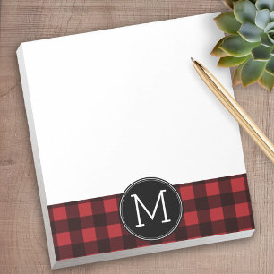 Rustic Red Black Buffalo Play Mönster Monogram Anteckningsblock
