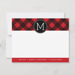 Rustic Red Black Buffalo Play Mönster Monogram Anteckningskort