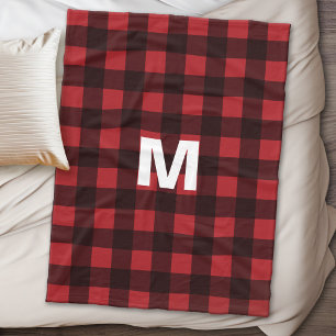 Rustic Red & Black Buffalo Play Mönster Monogram Fleecefilt