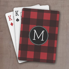 Rustic Red Black Buffalo Play Mönster Monogram Kortlek