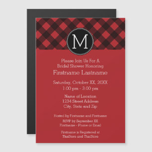 Rustic Red & Black Buffalo Play Mönster Monogram Magnetisk Inbjudningskort