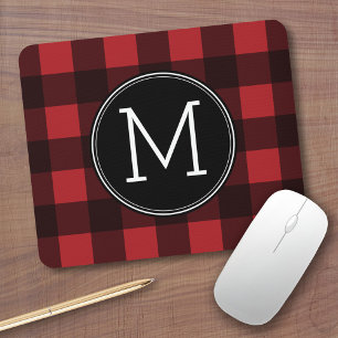 Rustic Red & Black Buffalo Play Mönster Monogram Musmatta