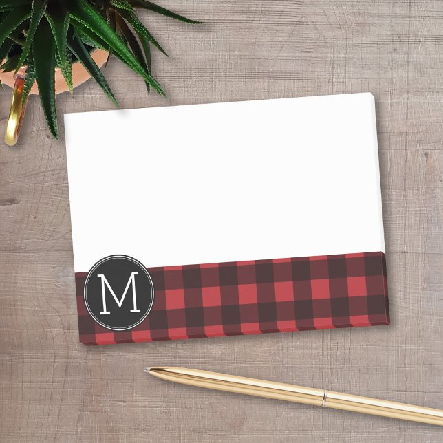 Rustic Red Black Buffalo Play Mönster Monogram Post-it Block (Personalized post-it notes with a monogram - buffalo check - low quantity available)
