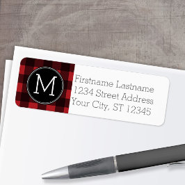 Rustic Red Black Buffalo Play Mönster Monogram Returadress Etikett