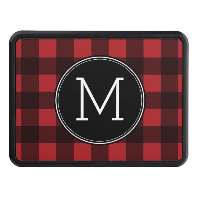 Rustic Red & Black Buffalo Play Mönster Monogram Skydd För Dragkrok (Framsidan)