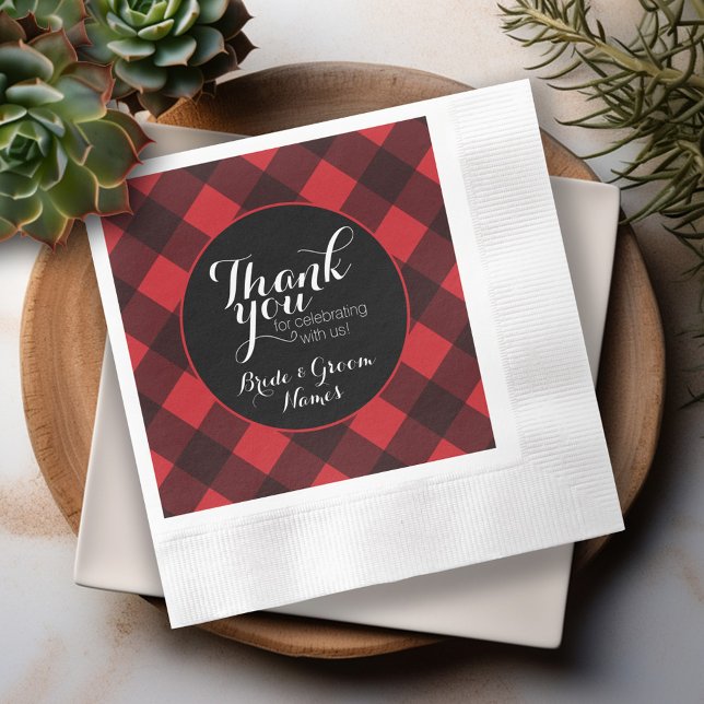 Rustic Red Black Buffalo Play Mönster Tack Pappersservett (Personalized Wedding Thank You Napkins)