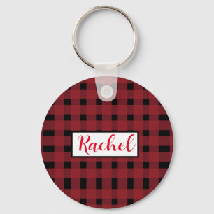 Rustic Red Black Gingham Nyckelring