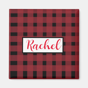Rustic Red Black Gingham Personlig Magnet